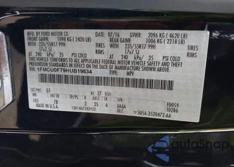 2017 Ford Escape S z USA, uszkodzony, nr VIN 1FMCU0F79HUB19834